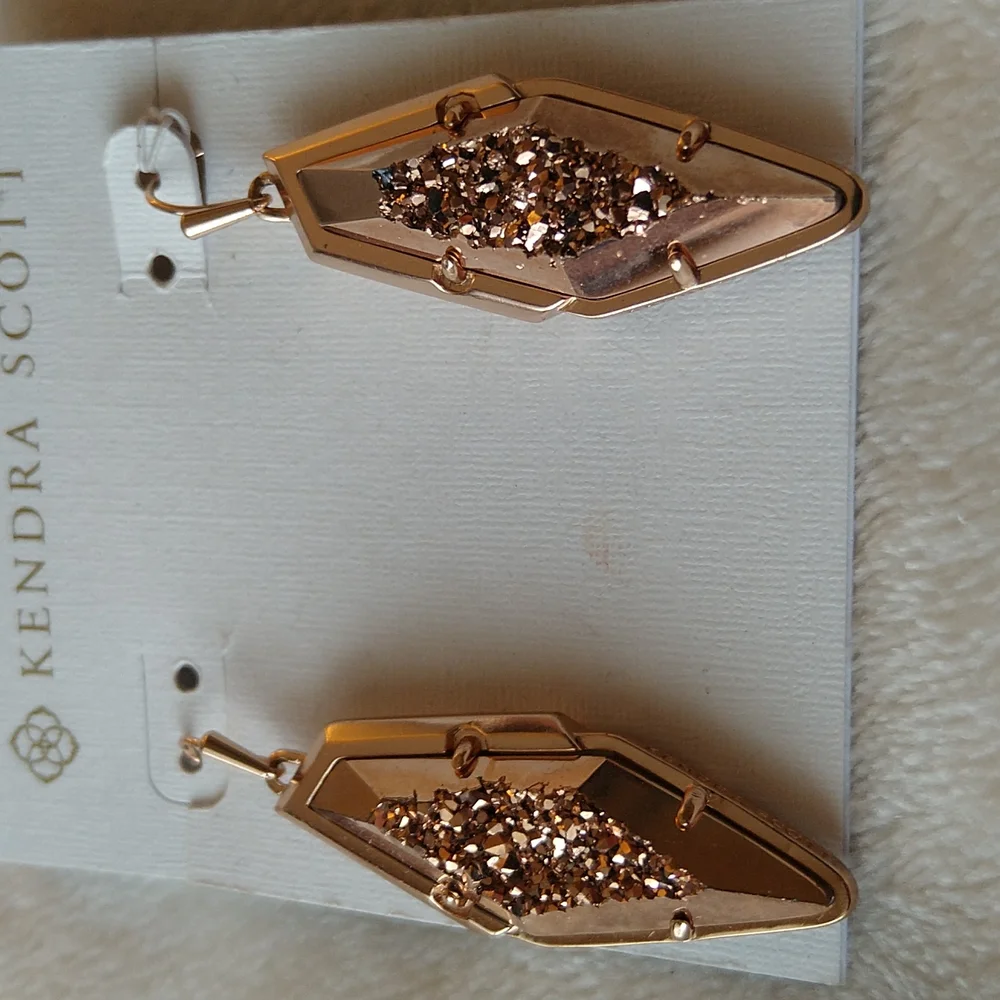 Kendra Scott Bex Bronze Drusy Rose Gold Earrings New - Picture 5 of 11
